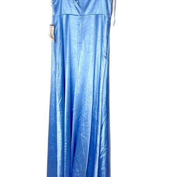 CITY STUDIO Blue Zip,Pocks, Slit Spaghetti Strap Full-Length Gown Dress Juniors - Picture 4 of 13